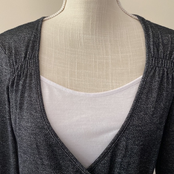 Announcemens maternity women’s black metallic top/blouse Rayon white insert S - Picture 4 of 12